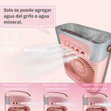 Портативний USB вентилятор з водяним охолодженням Air Cooler Fan 4в1 Нічник зволожувач з LED підсвічуванням, рожевий, фото 4