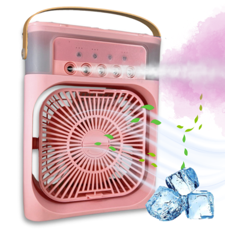 Портативний USB вентилятор з водяним охолодженням Air Cooler Fan 4в1 Нічник зволожувач з LED підсвічуванням, рожевий, фото 1
