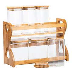 Набір ємностей для сипучих продуктів 7шт з подставкою Набір банок для сипучих продуктів Банку сипучих квадратна з кришкою