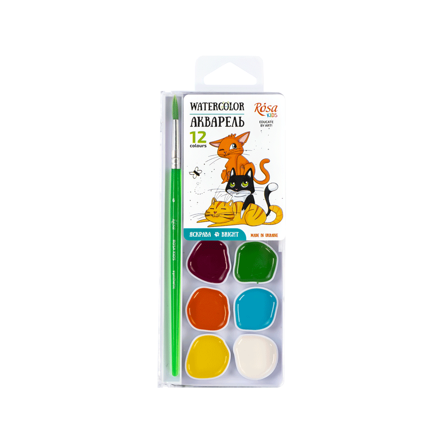 Акварельні фарби 12 кольорів Rosa Kids Cats 301202