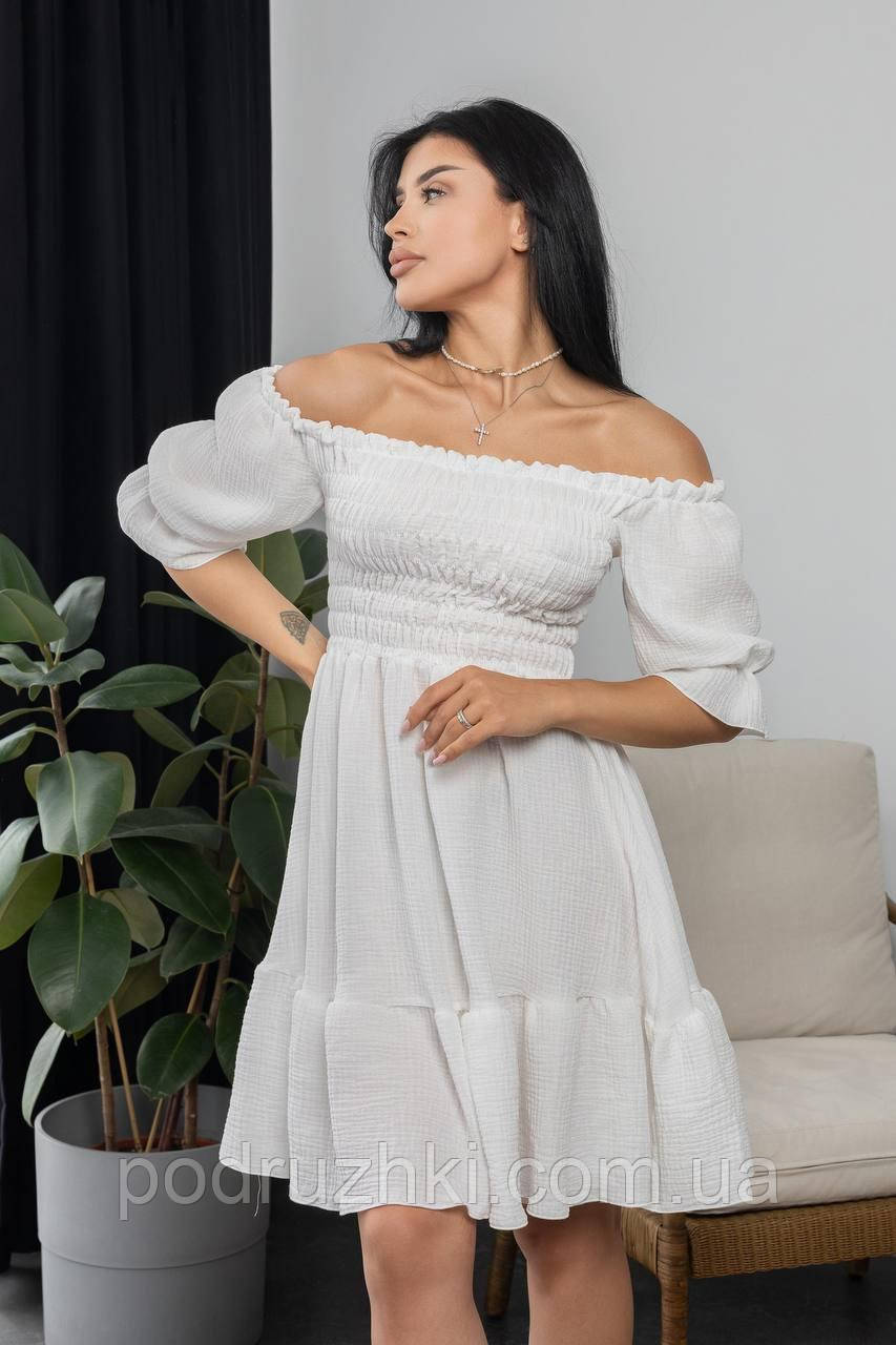 Коротка сукня з мусліну з гумкою на грудях Розмір 42-44, 46-48, 50-52, фото 1