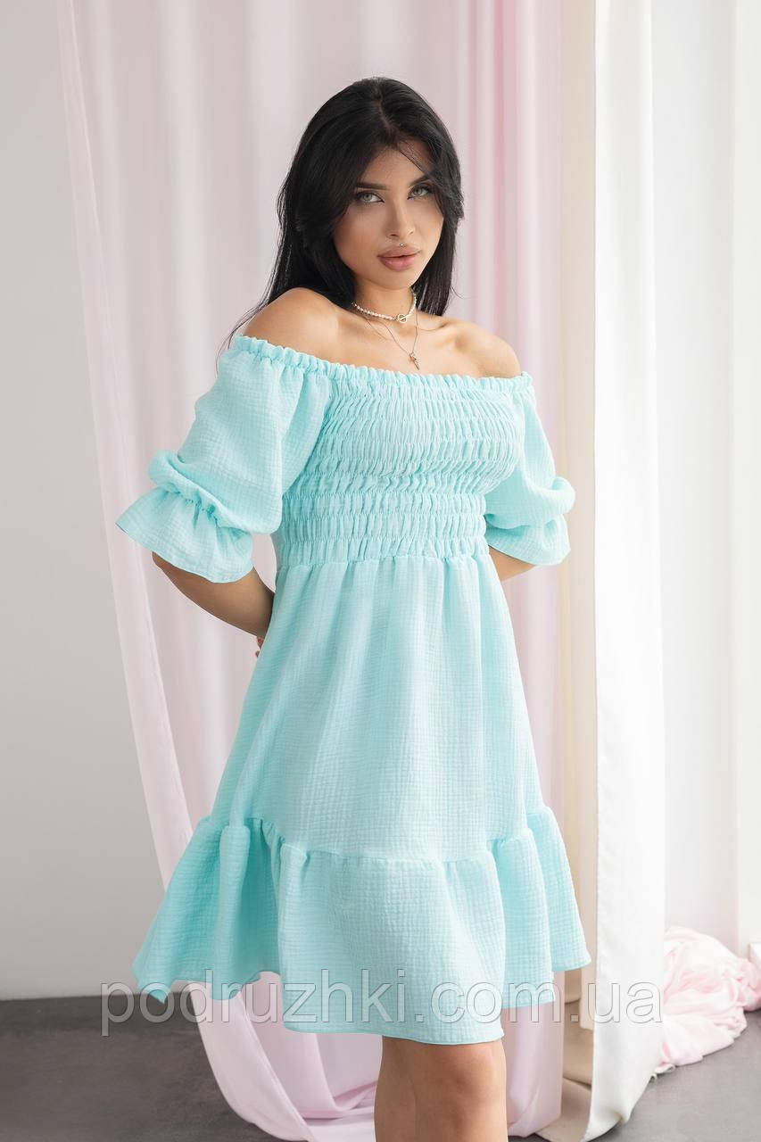 Коротка сукня з мусліну з гумкою на грудях Розмір 42-44, 46-48, 50-52, фото 1