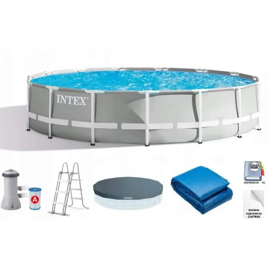 Каркасний круглий басейн 457x107 см Intex 26724 з повною комплектацією на 14614 л сірий