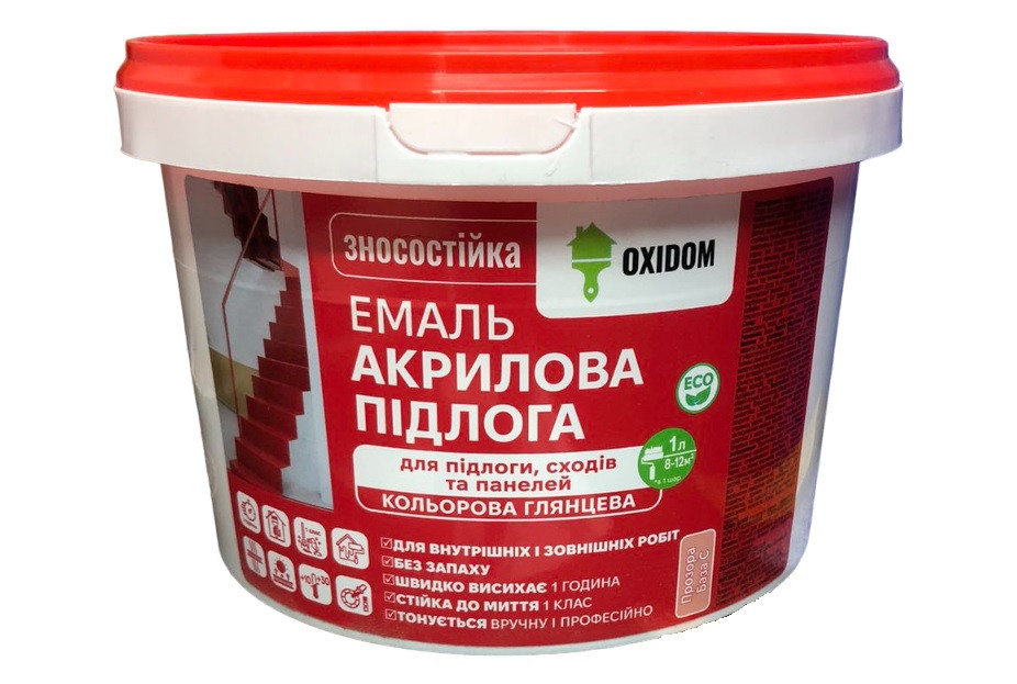 Емаль акрил-поліуретанова для підлоги Oxidom прозора (база С) 0.85 кг, фото 1