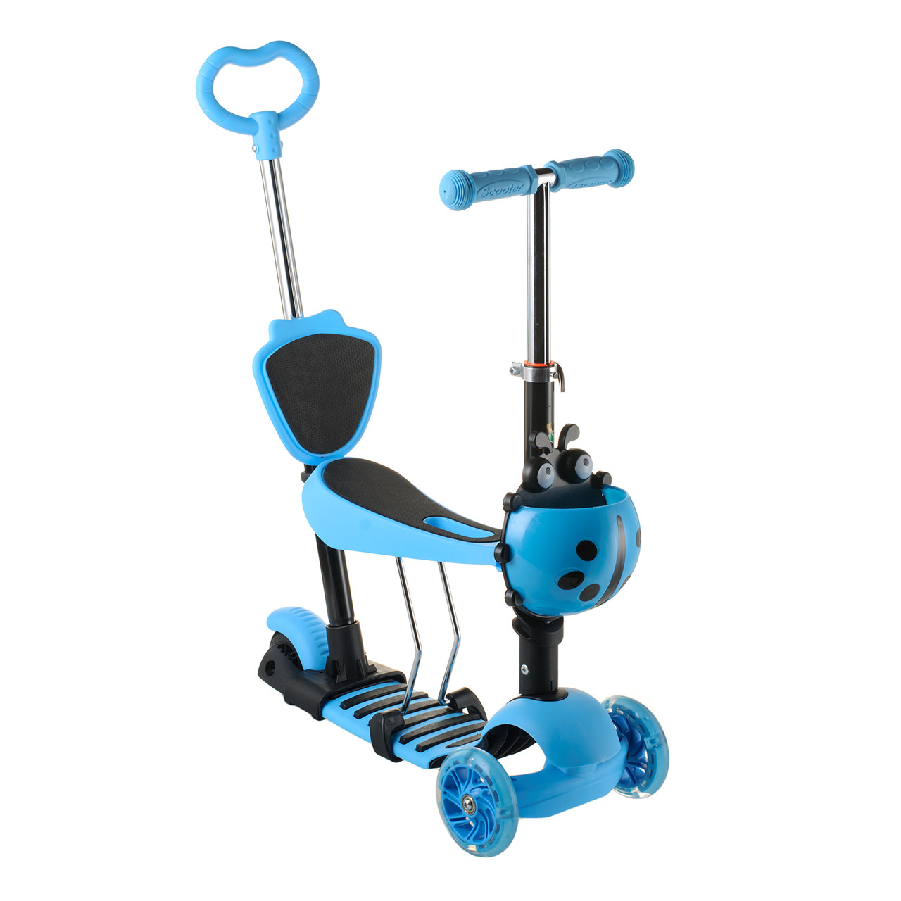 Трехколісний самокат Scooter 5в1 з сидінням, ручкою для батьків та корзиною, 1+ — доставка по Україні