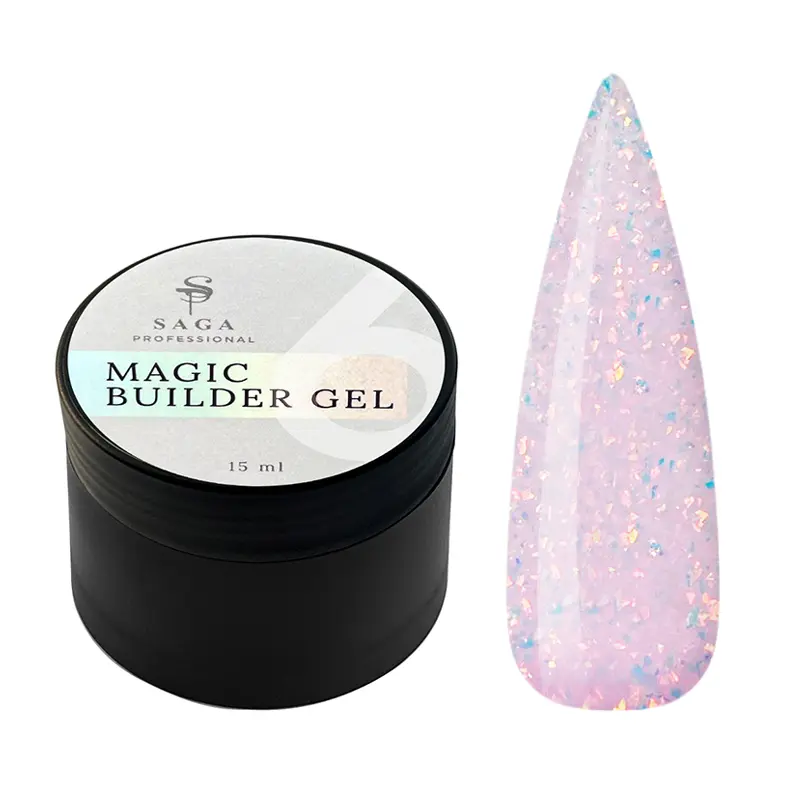 SAGA Builder Gel Magic №06 пудровий з різнокольоровою поталлю, 15 мл, фото 1