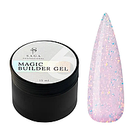 SAGA Builder Gel Magic №06 пудровий з різнокольоровою поталлю, 15 мл