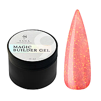 SAGA Builder Gel Magic №09 персиковий з різнокольоровою поталлю, 15 мл