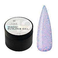 SAGA Builder Gel Magic №12 бузковий з різнокольоровою поталлю, 15 мл