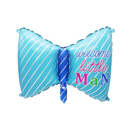 Фольгована кулька бант Welcome Little Man 44х76см (29") | Блакитний, фото 1