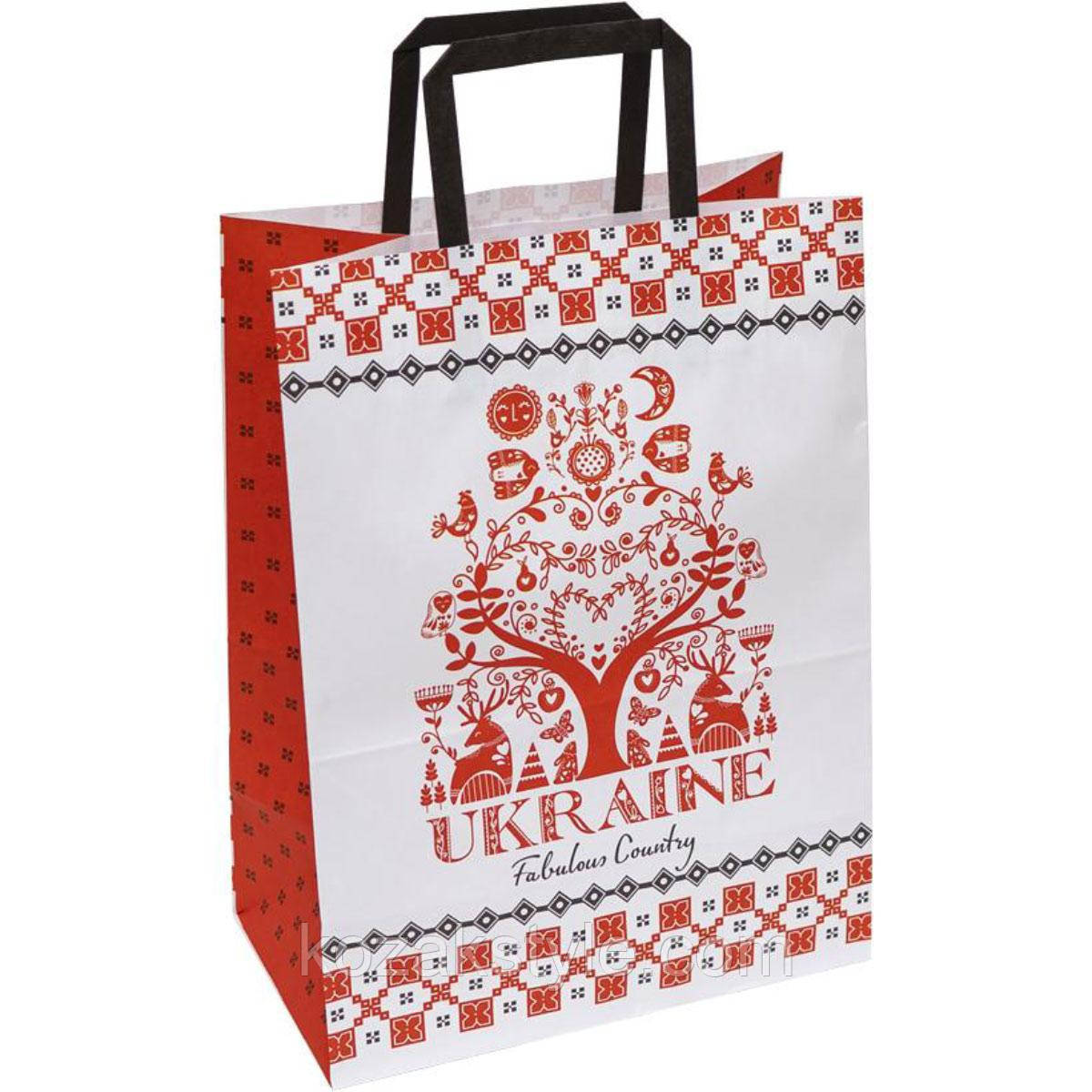 Пакет подарунковий крафт-папір 25х15х34 см Ukraine fabulous country