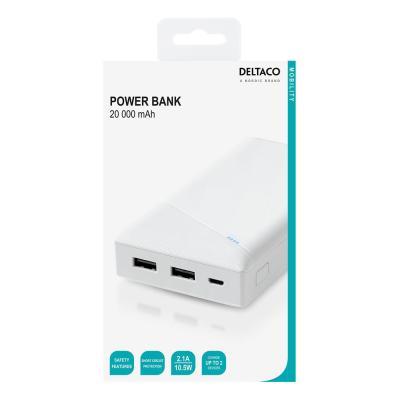 Павербанк DELTACO 20 000 mAh, 10.5 W, 2x USB 1х USB Micro