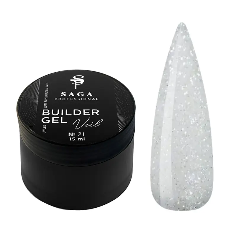 SAGA Builder Gel Veil №21 молочно-білий з блискітками, 15 мл, фото 1
