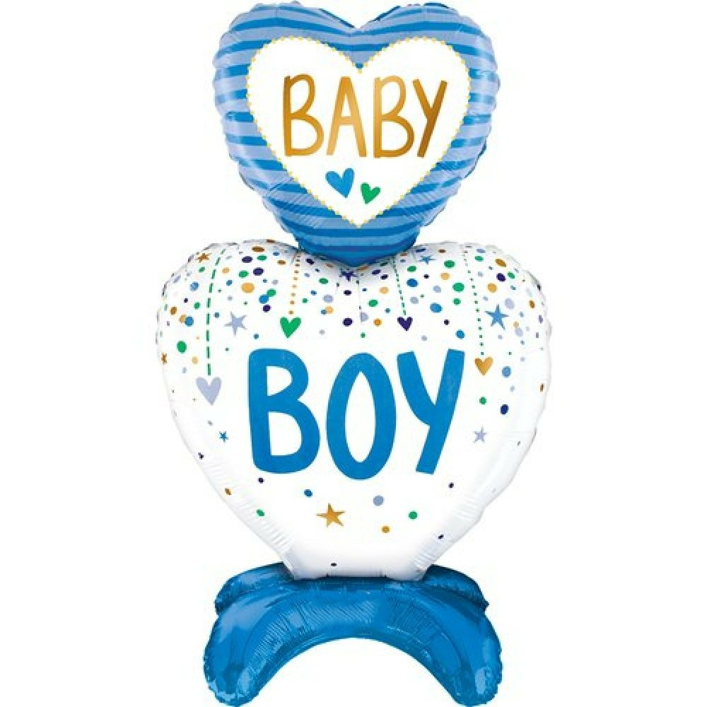 Фольгована кулька серце BABY BOY на підставці | Блакитний
