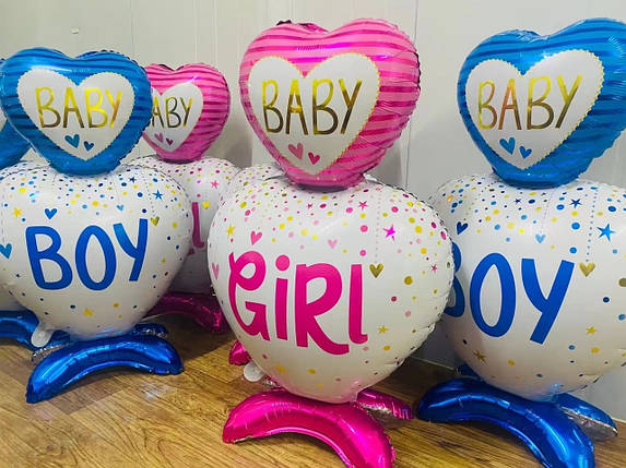 Фольгована кулька серце BABY BOY на підставці | Блакитний, фото 3