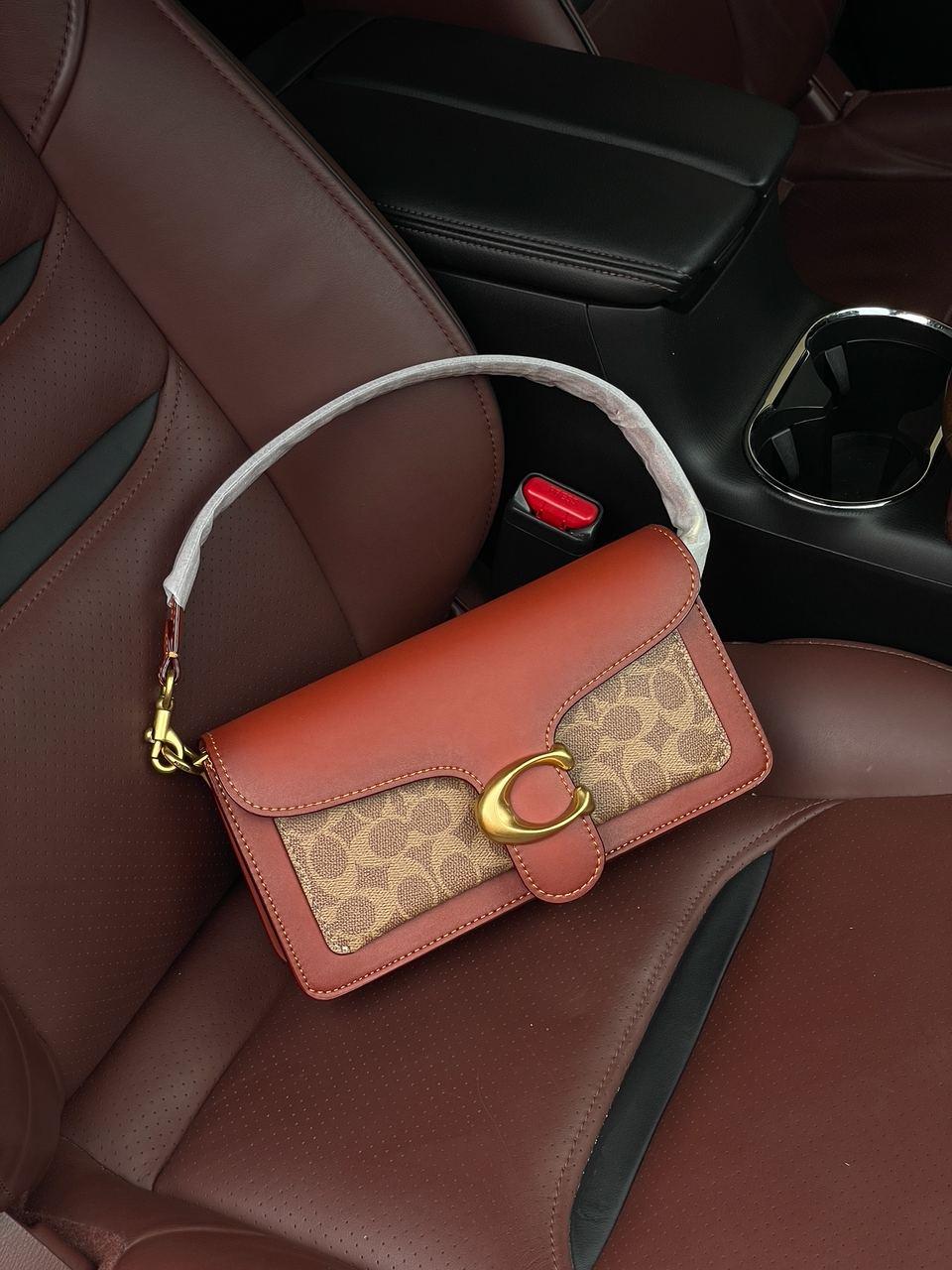 Жіноча сумка Коуч коричнева Coach Brown Tabby Red/Beige Shoulder Bag In Signature