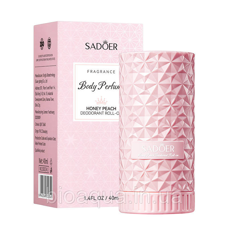 Парфумований кульковий дезодорант Sadoer Honey Peach 40 ml
