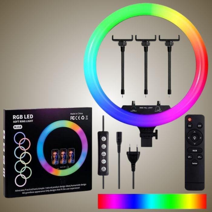 Професійна кільцева LED лампа RGB 45 см (3 кріплення, пульт) -MJ18., фото 1