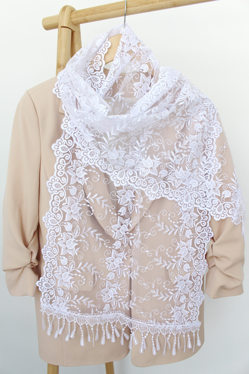 Шарф білий весільний церковний ажурний 150007, фото 1