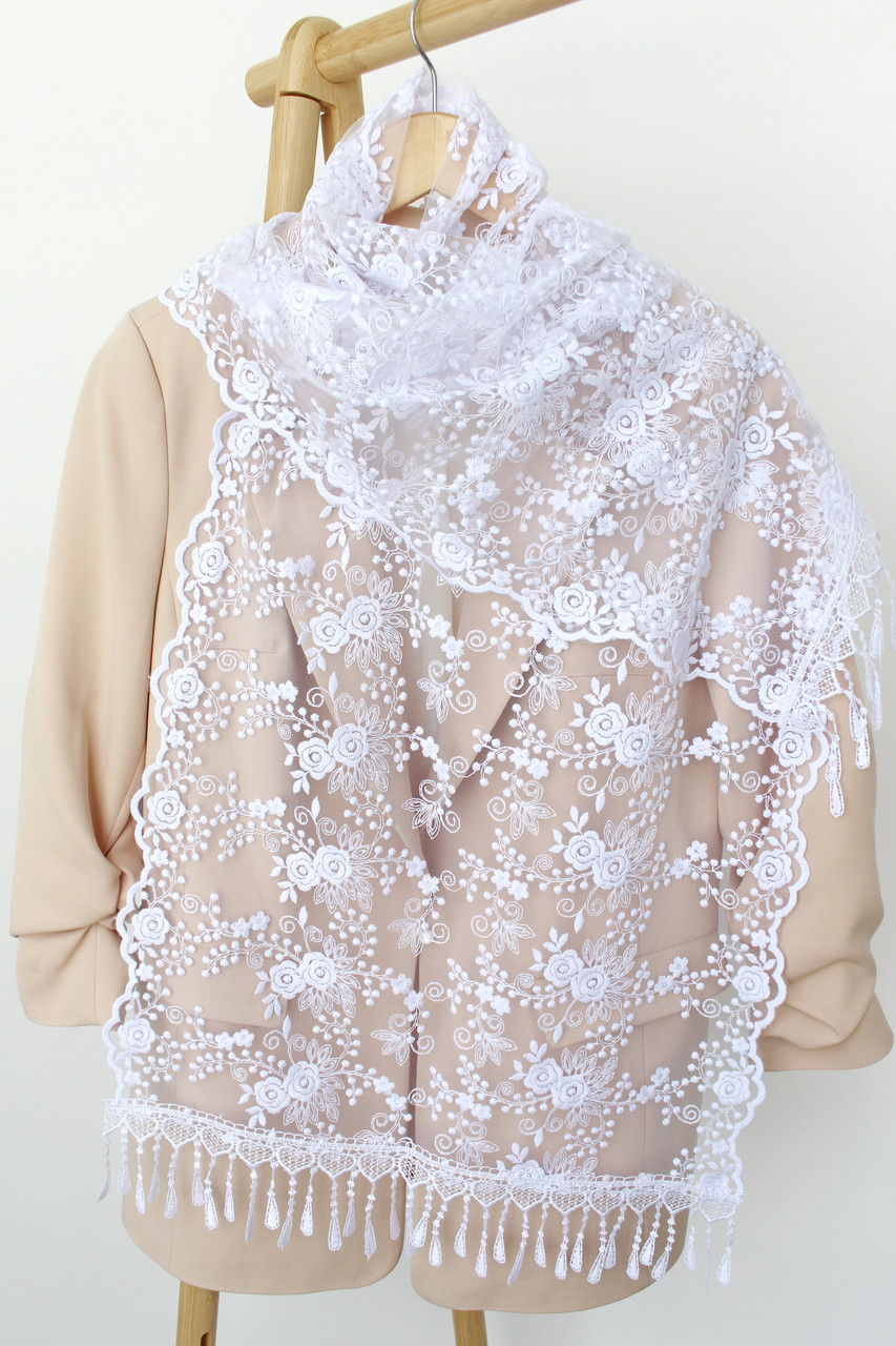 Шарф білий весільний церковний ажурний 150028, фото 1