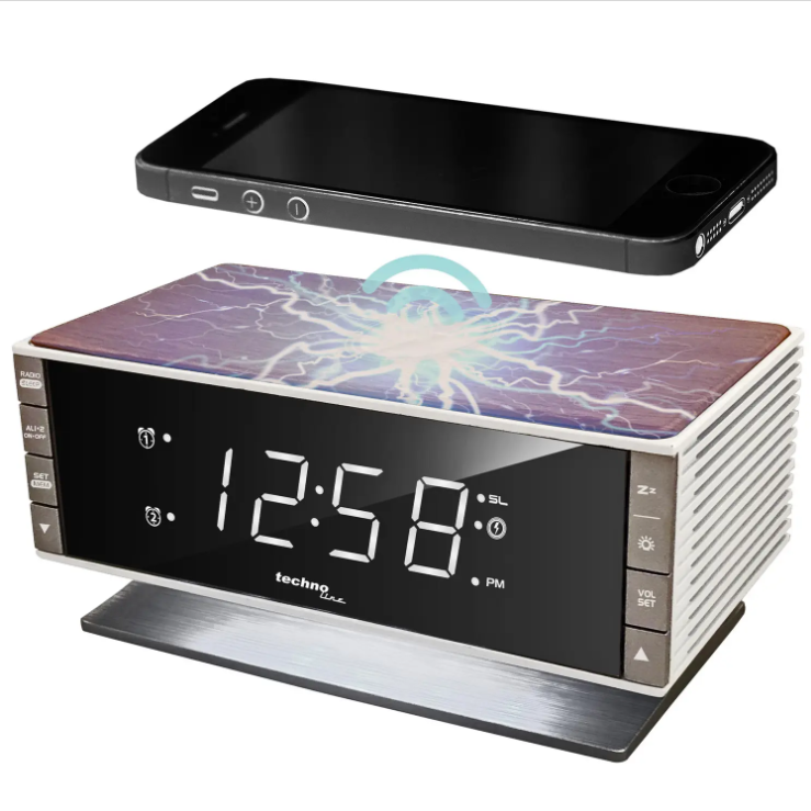 Годинник Настільний з радіо Електронний в спальню Technoline WT487 Wireless Mobile Charging White/Brown (WT487)