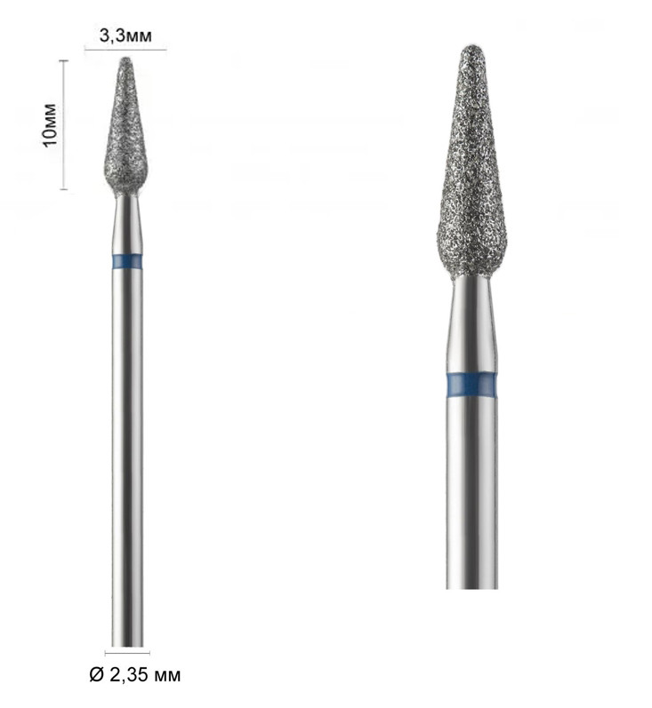 Фреза алмазна Ø 3,3 мм 266 крапля, синя насічка 524-033 DLX, фото 1