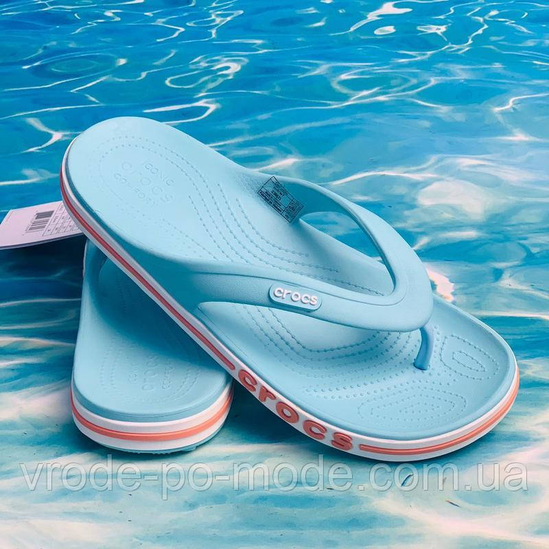 Жіночі літні шльопанці крокс, в'єтнамки Crocs Bayaband Flip оригінал, сланці блакитні для пляжу, сауни та басейну