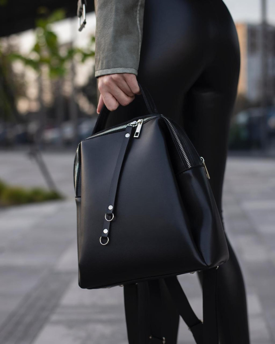 АКЦІЯ! ЧОРНИЙ — гладка екошкіра — якісний фабричний рюкзак на два відділення на блискавках (Луцьк, 660) 5011237