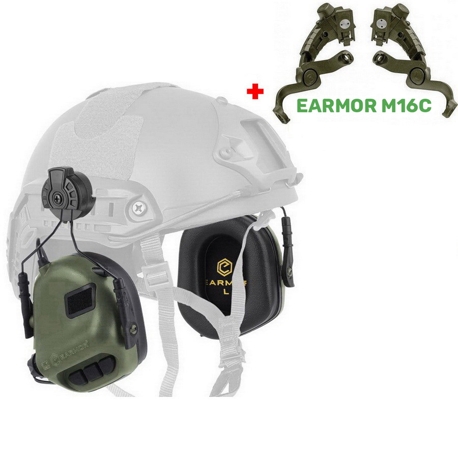 Активні навушники Earmor M31H + кріплення на шолом Earmor M16C (Чебурашки), фото 1