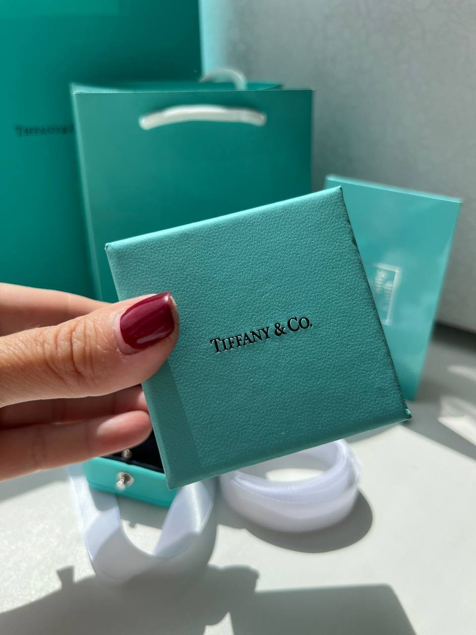 Tiffany / Тіффані подарункове паковання під кільце — коробочка, зовнішня коробочка, пакет, мішечок, протирка для срібла