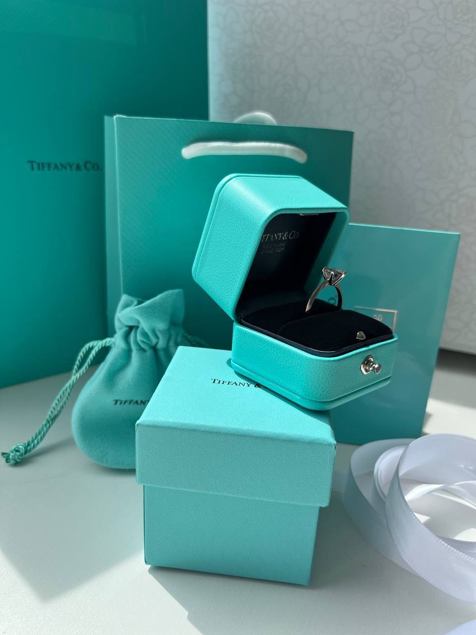 Tiffany / Тіффані подарункове паковання під кільце — коробочка, зовнішня коробочка, пакет, мішечок, протирка для срібла