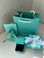 Tiffany / Тіффані подарункове паковання під кільце або сережки-гвоздики — коробочка, зовнішня коробочка, пакет, мішечок, картка