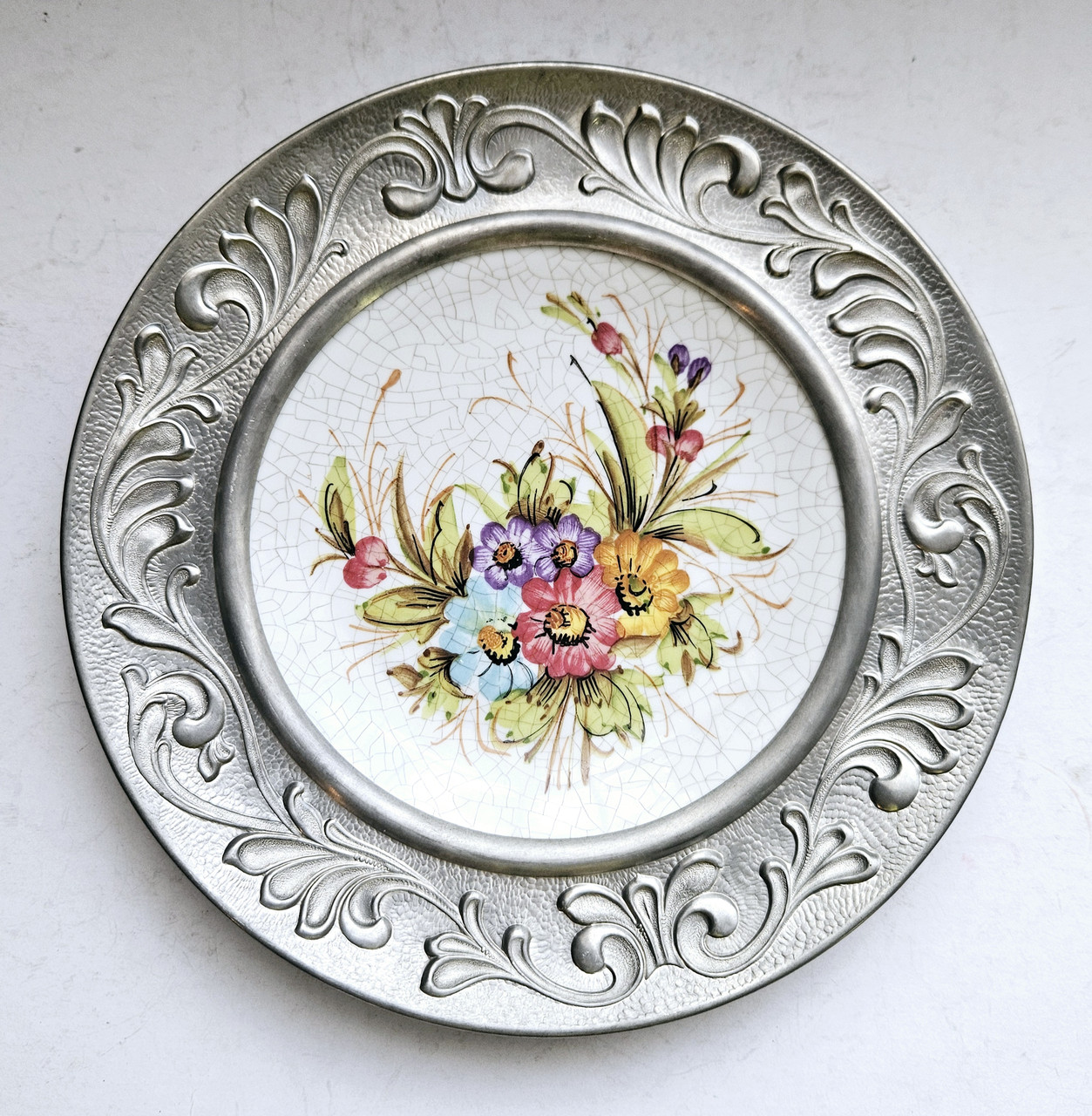 Настінна олов'яна тарілка панно Квіти, фото 1