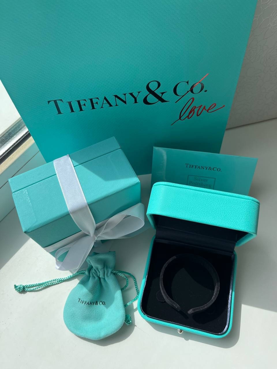 Tiffany Тіффані подарункове паковання під браслет — коробочка, зовнішня коробочка, пакет, мішечок, картка