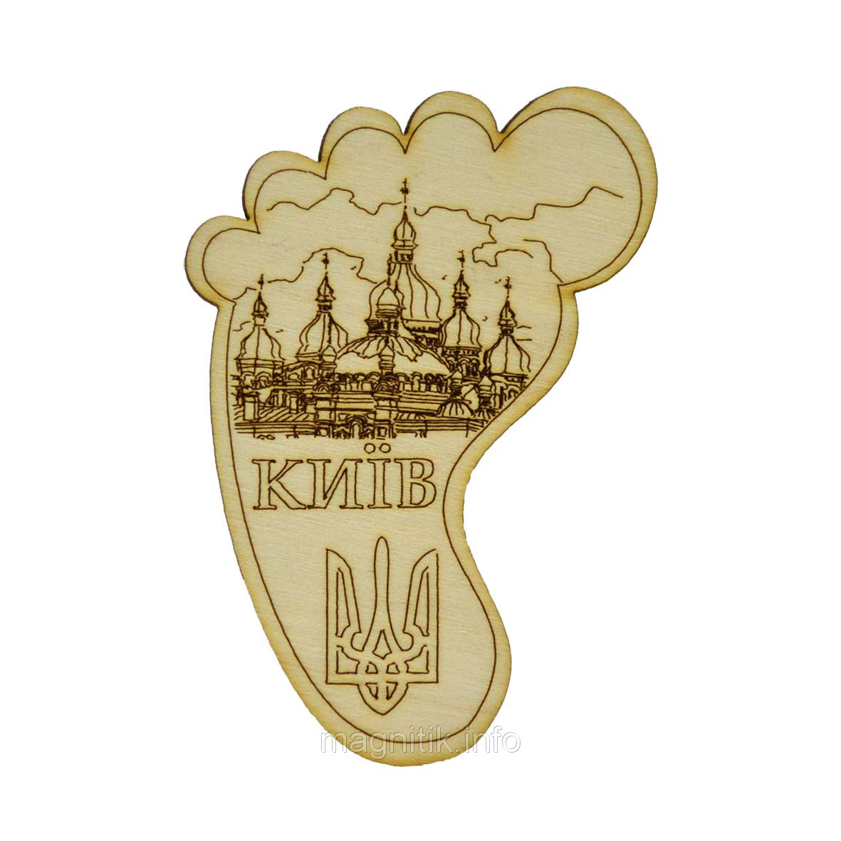 Одношаровий магніт "Відбиток стопи - Київ: Києво-Печерська Лавра та герб"