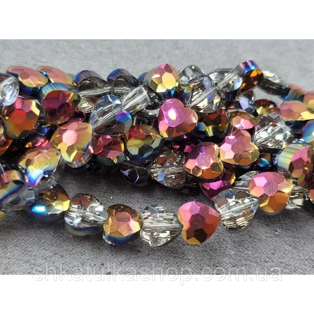 Намистини скло серце 8*8мм, колір раухтопазовий з переливом, 95шт, фото 1