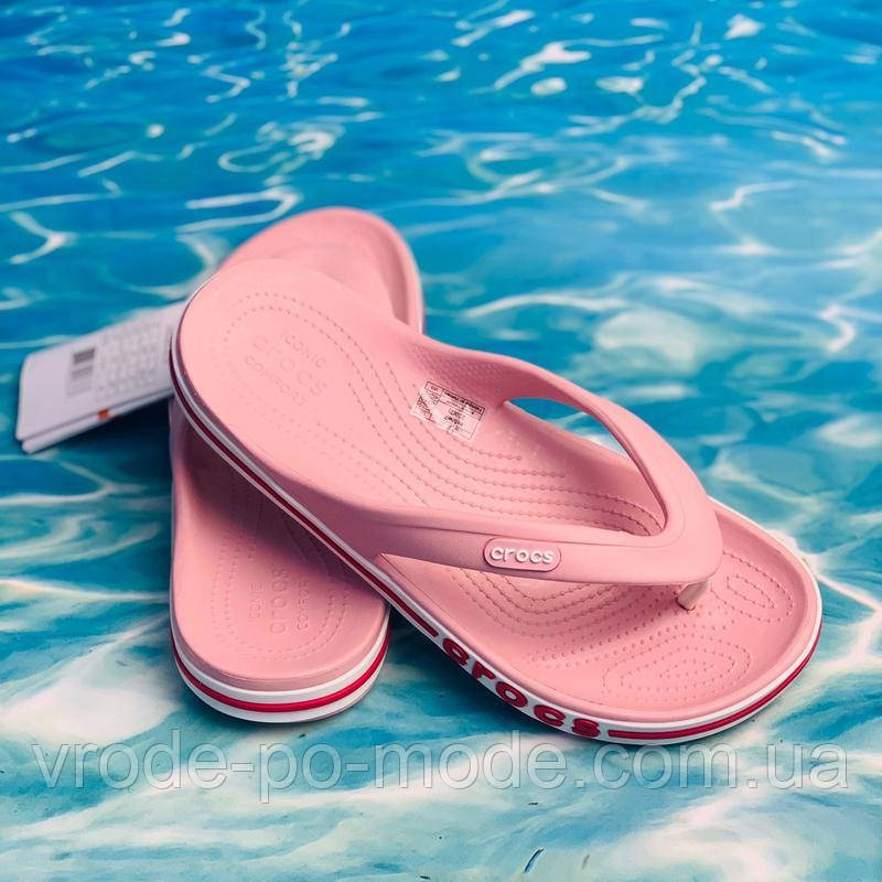 Жіночі шльопанці крокс, в'єтнамки Crocs Bayaband Flip оригінал, сланці рожеві для пляжу, сауни та басейну