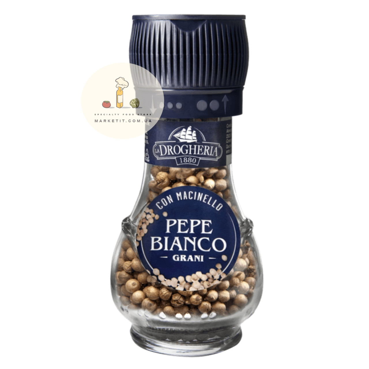 Білий перець горошок Drogheria Pepe Bianco Grani, у млині 50 г.