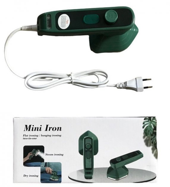 Дорожня міні праска відпарювач Mini Electric Iron для прасування вологого та сухого одягу 2в1 30Вт зелений