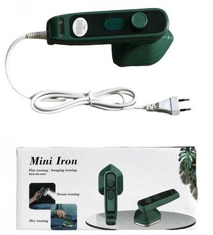 Дорожня міні праска відпарювач Mini Electric Iron для прасування вологого та сухого одягу 2в1 30Вт зелений, фото 1