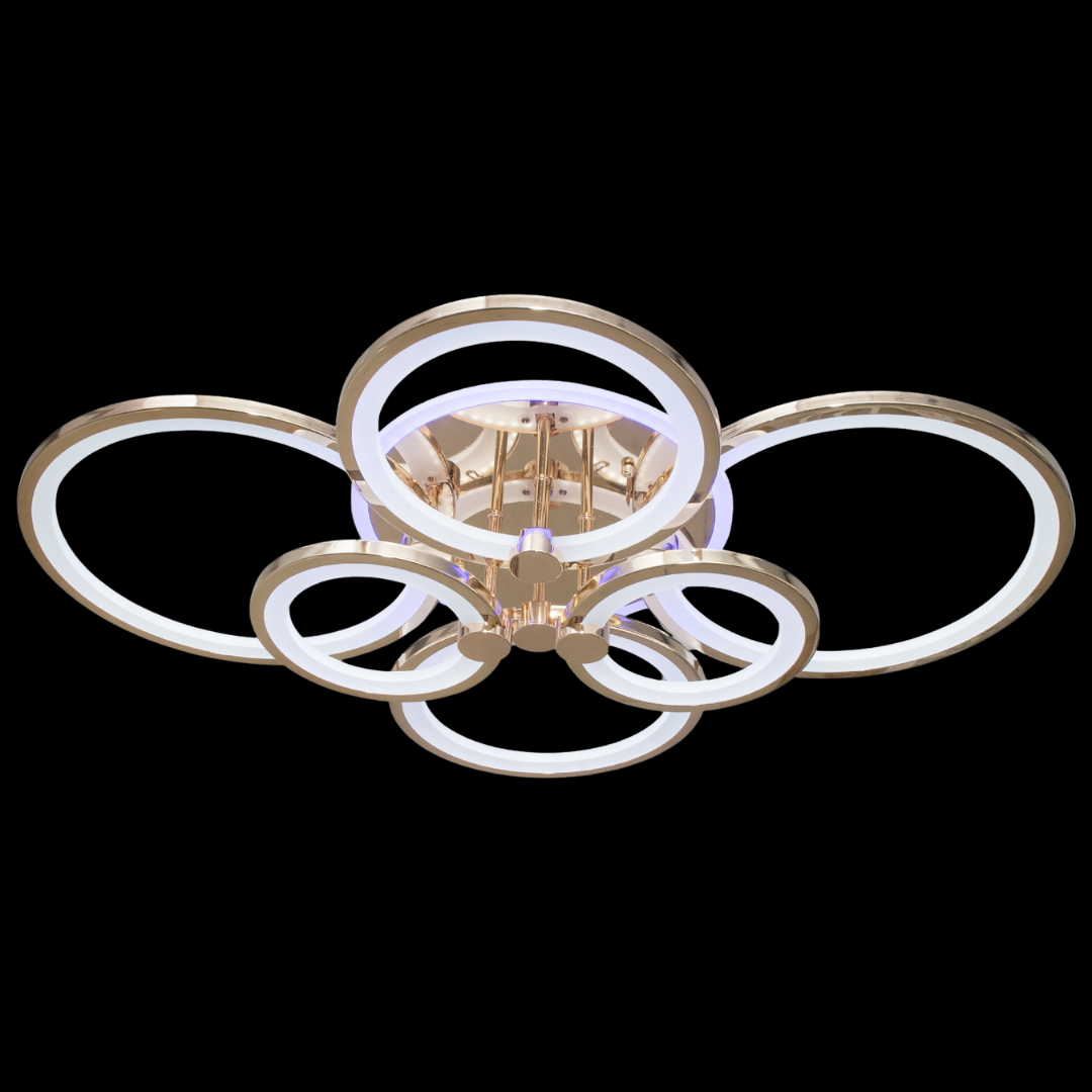 Яскрава світлоідодна люстра Diasha 140W до 20 м² колір Золотистий 8022/6G 3color, фото 1