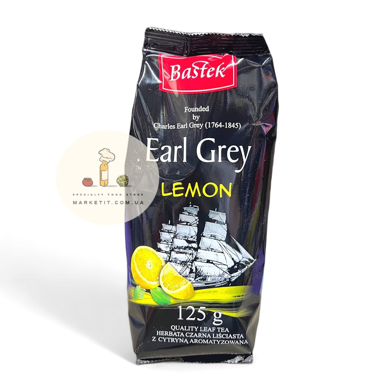 Чай чорний листовий Bastek Earl Grey Lemon, з лимоном 125 г.