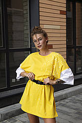 Футболка подовжена жіноча з поясом сукня-футболка zizi жовта