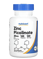 Nutricost, Zinc Picolinate, піколінат цинку, 30 мг, 120 капсул