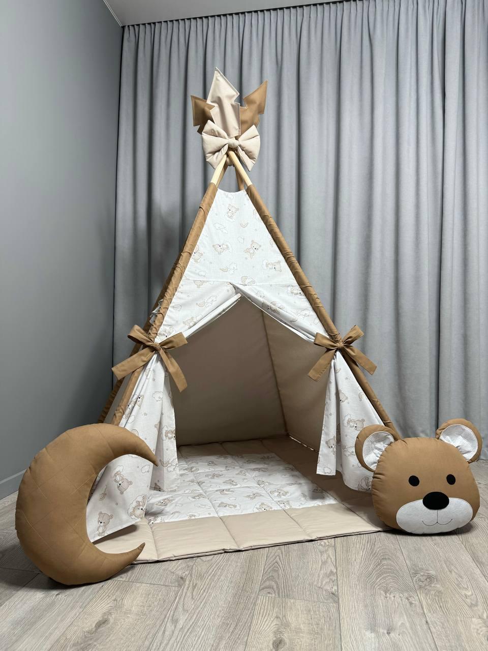 Вігвам для дітей Ведмежатко Повний комплект, дитяча палатка, дитячий вігвам, вігвам, вігвам для дівчинки, вігвам для хлопчика, фото 1