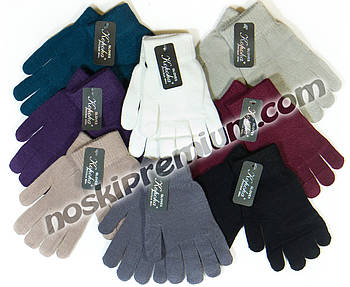 Рукавички жіночі вовняні одинарні з начосом Корона, однотонні, асорті, 7071