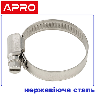 Хомут черв'ячний W2 20-32мм. APRO Нержавіюча сталь