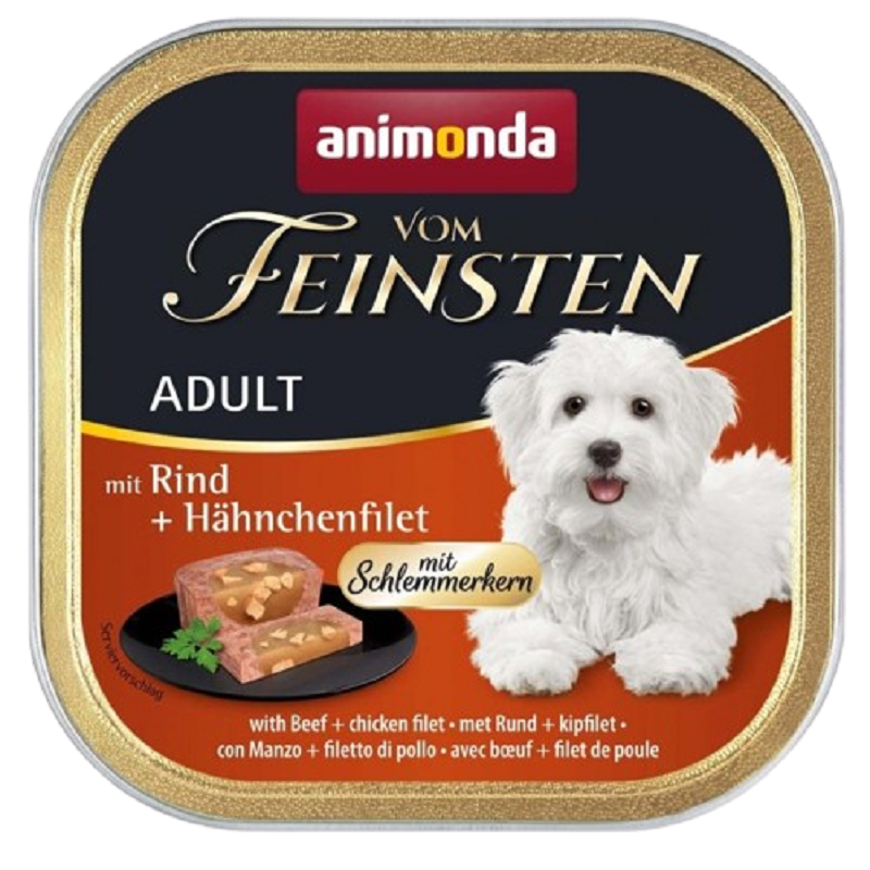 Корм для собак Vom Feinsten Adult with Beef and chickenistart з яловичиною та курячим філе 150 г Animonda, фото 1