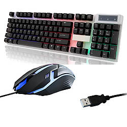 Ігрова клавіатура з підсвічуванням, від USB + Миша ігрова, KM-5003 / Клавіатура дротова / Геймерський набір