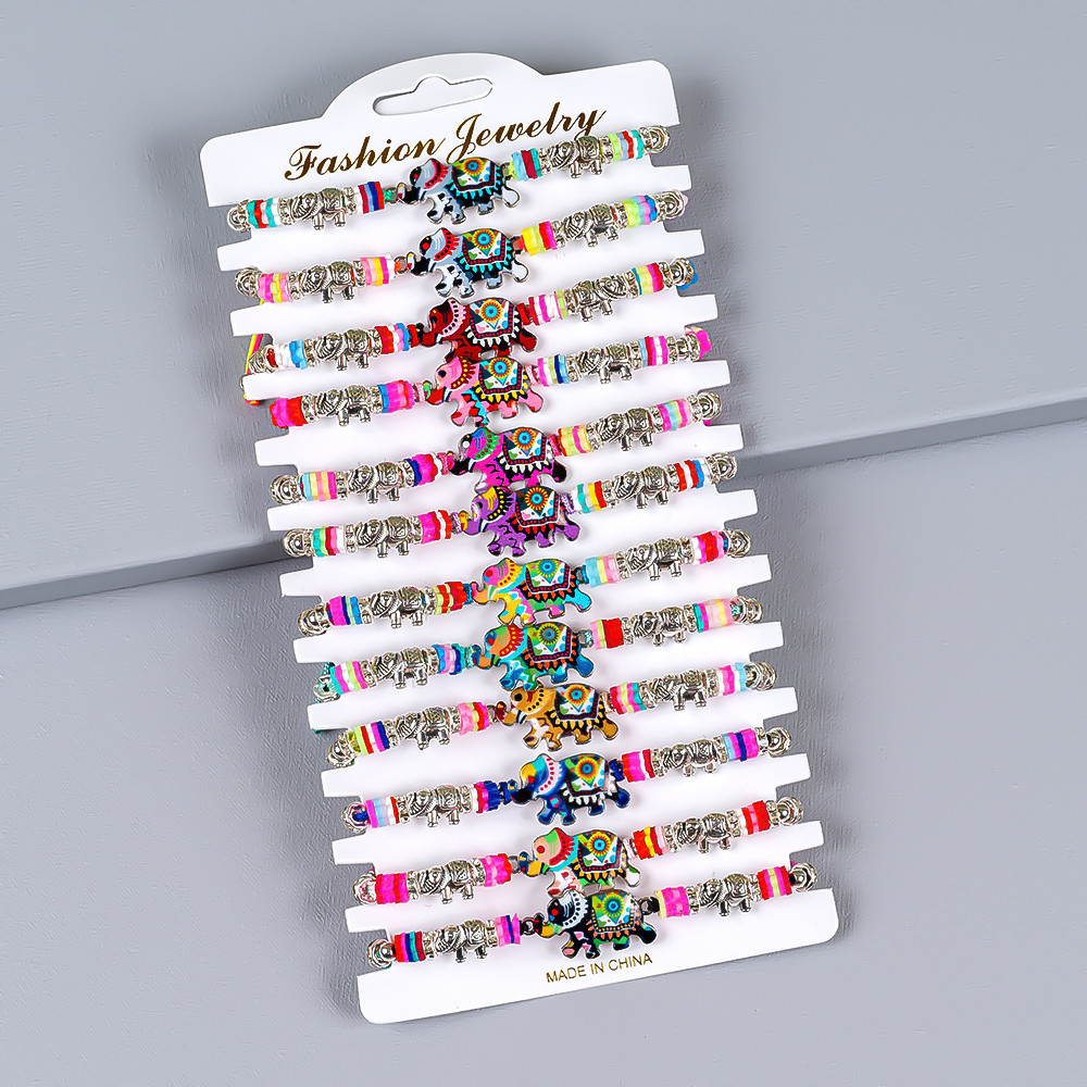 Браслети на руку Слони кольорові, 12 шт упаковка